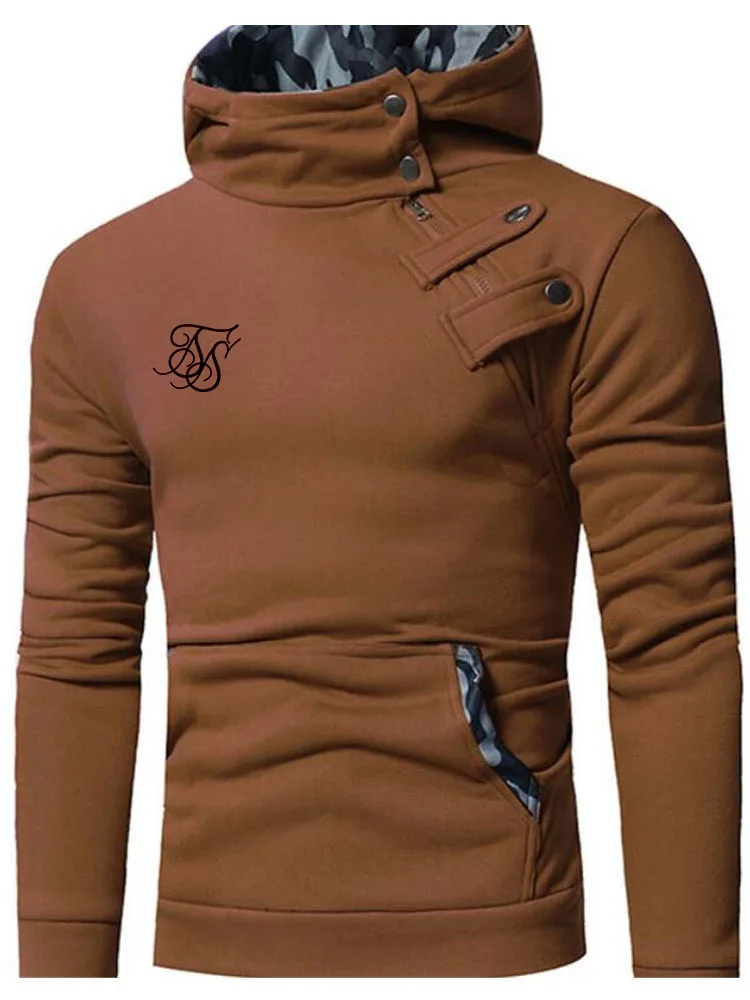 

2021 Autumn Winter Palace Buttons Men's Hedging Casual Fashion Hooded Sweater European Style Shirt Fashion Camouflage Hat Men