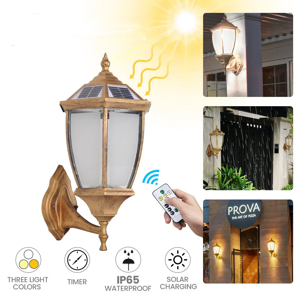 

Solar Outdoor Wall Light IP65 Waterproof Wall Light Garden LED Light Retro Three-color Solar Garden Light Patio Lights