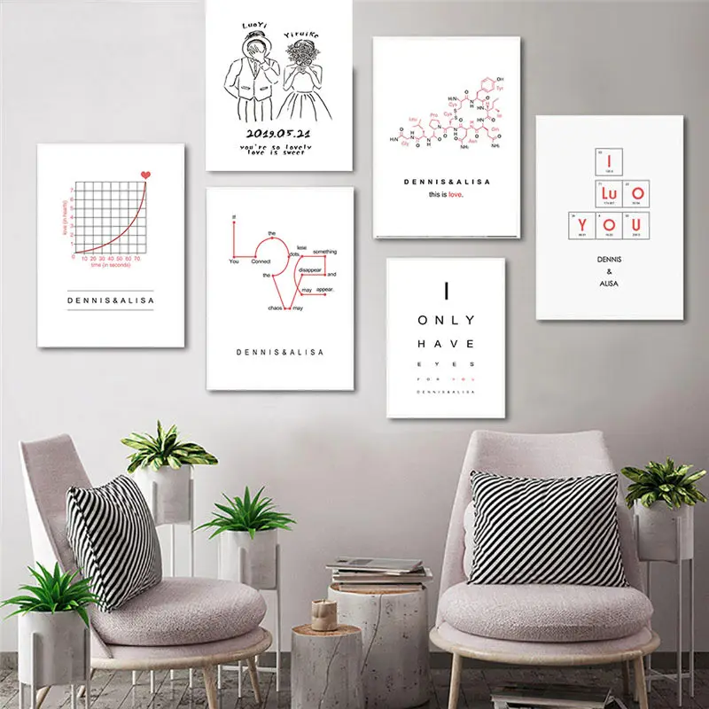 Картина на холсте для влюбленных свадьба индивидуальное имя сделай сам