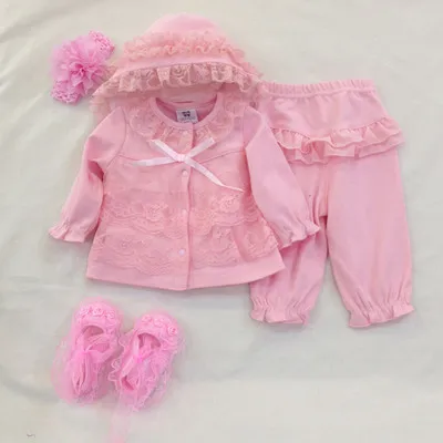pink set 5 pcs Одежда для новорожденных девочек 0-3 месяцев, 3 предмета, милый комплект, 1 день рождения,, одежда для малышей, детская шапка, повязка на голову, Кружевной Костюм для малышей 0, 12 - Цвет: pink set 5 pcs