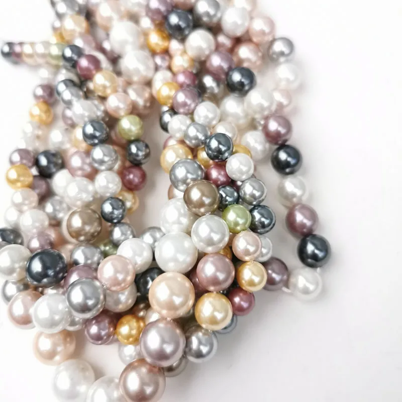 

New Fashion High Quality Color Mixing Round Loose Beads Imitation Shell Pearl New Pick Size 4-14mm Jewelry Making 15inch