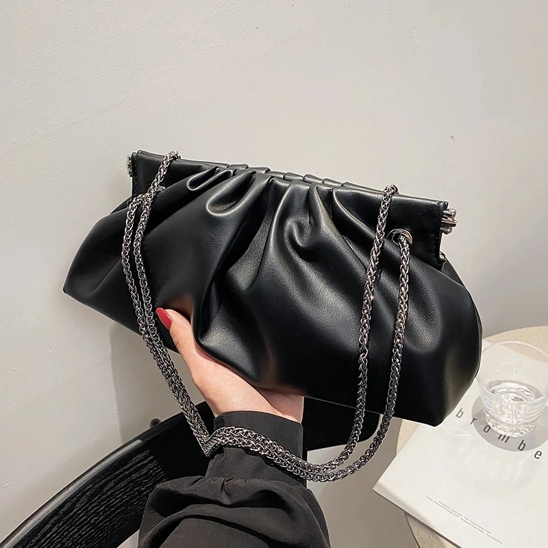 

Folds Design Small PU Shoulder Crossbody Messenger Bags for Women 2021 Summer Fashion New Brand Travel Chain Handbags Purses