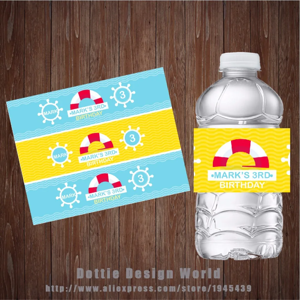 20 шт./лот морской детский душ бутылки воды этикетки конфеты бар обертка на заказ