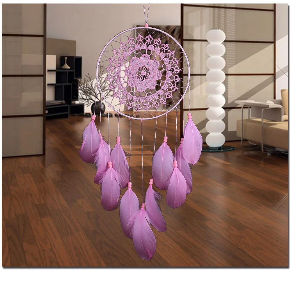 MS6013 Новое Розовое гусиное перо Ловец снов украшение для дома автомобиля