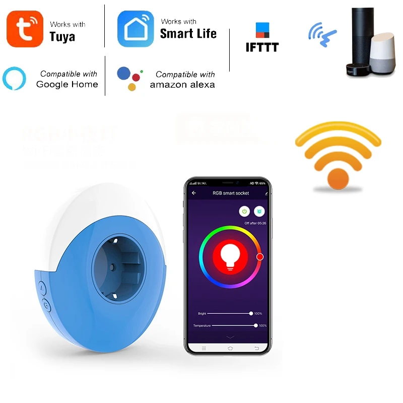 16A Wifi смарт розетка Tuya Smart Life RGB светильник голос Управление временем работы с Alexa