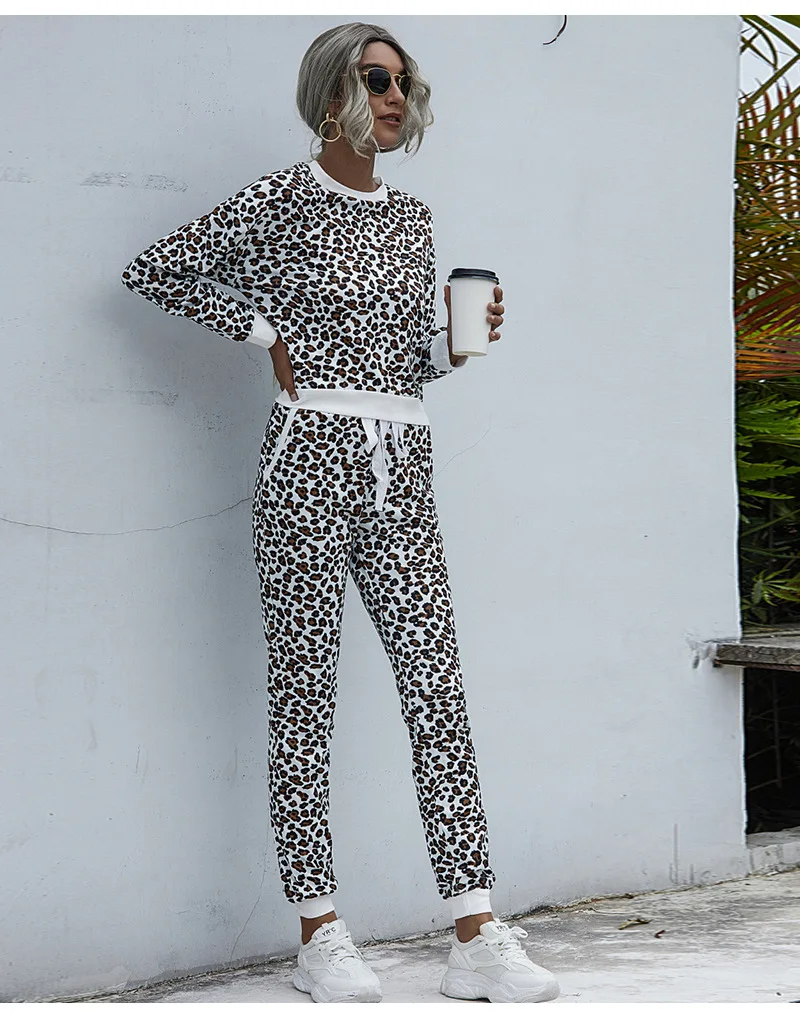 

2021 Cross Border Autumn and Winter Fashion Leopard Print Leisure Home Suit 1608