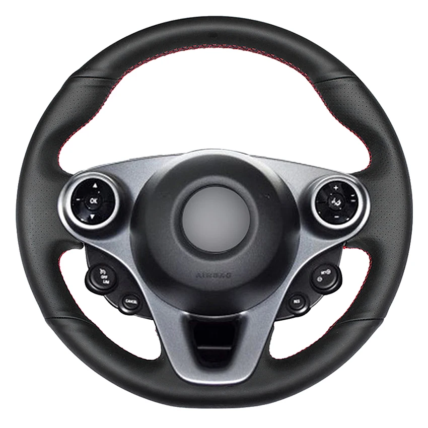 

Black Genuine Leather Hand-Stitched Car Steering Wheel Cover For Smart New Fortwo Forfour 2015-2017