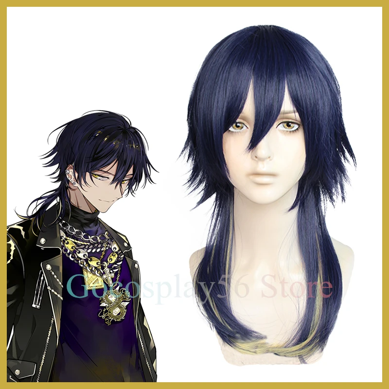 Paradx-Peluca de cabello sintético para Cosplay, color azul oscuro, mezclado con pelo dorado, Shingu, Haruomi