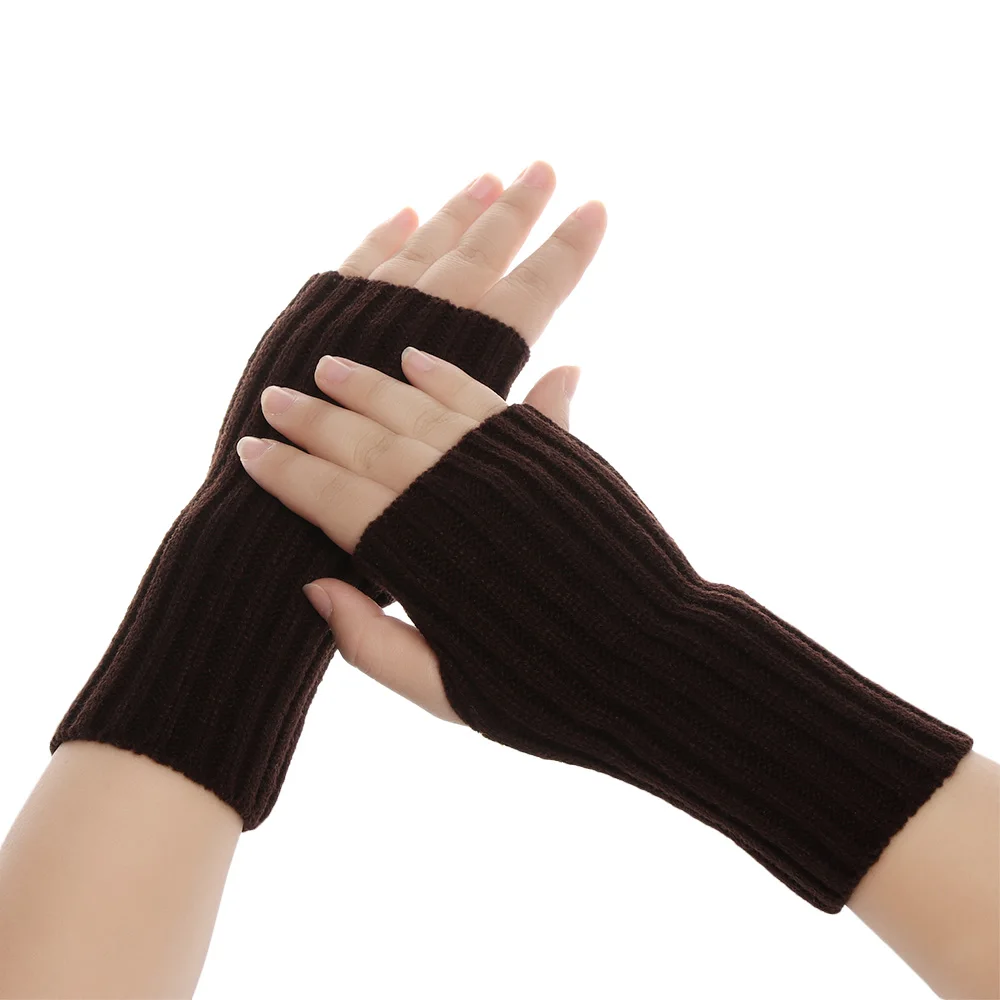 Style3-coffee 1 Pair Fashion Autumn Winter Spring Warm Women Ladies Girl Solid Gloves Arm Warmer Long Fingerless Xmas Knitting Wool Mittens - Цвет: Style3-coffee