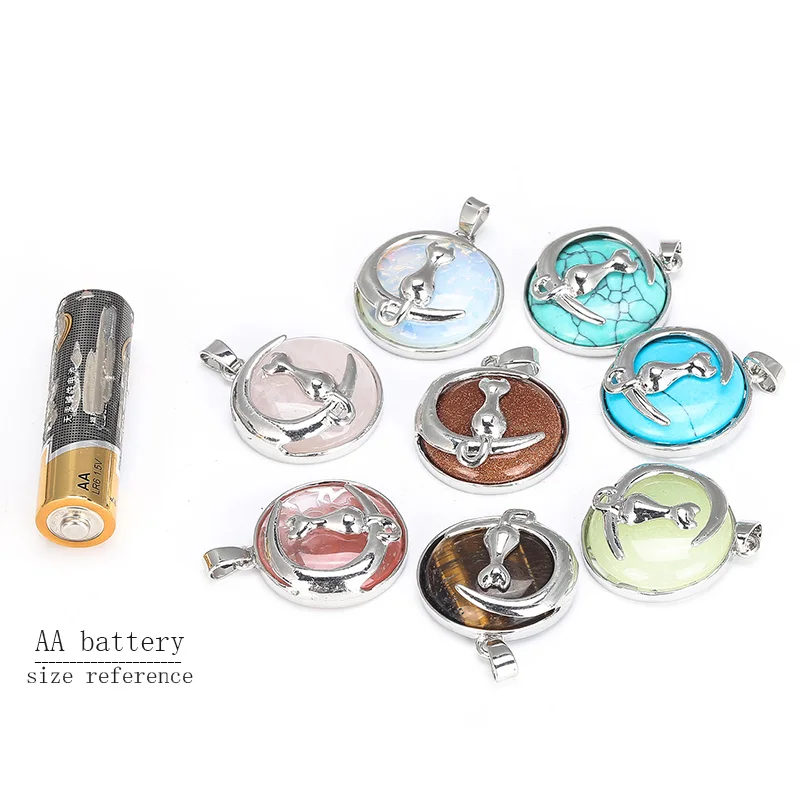 JD подвеска в виде кота для ожерелья круглые плоские бусины из натурального камня