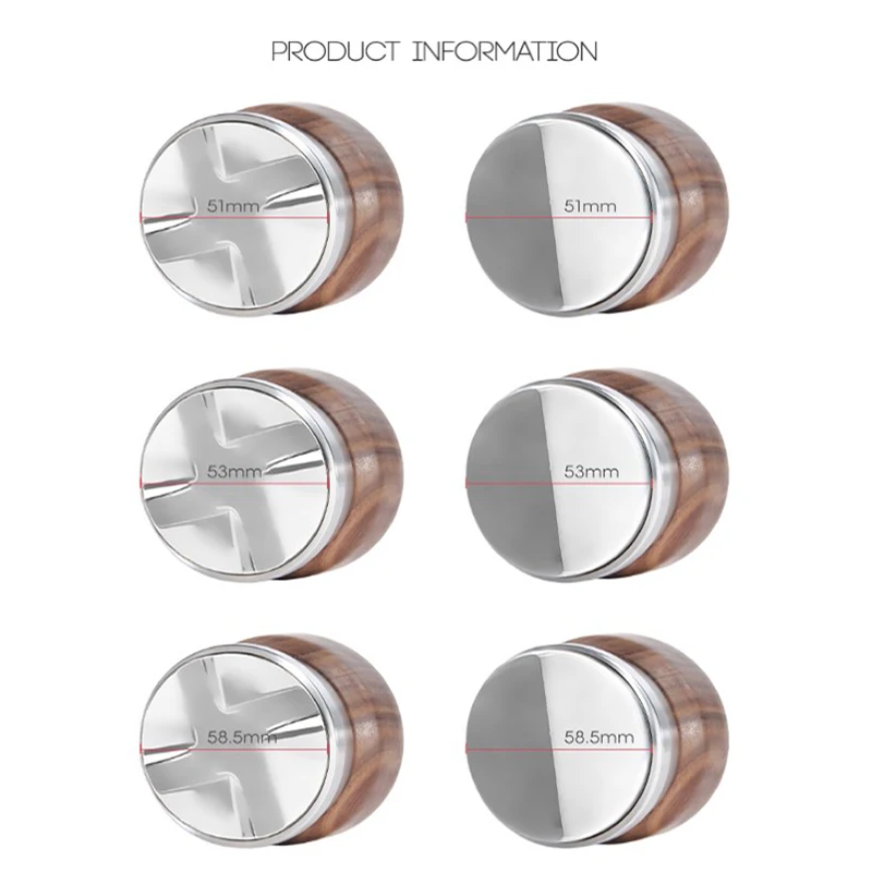 

51/53/58.5mm New Coffee Cloth Powder Tampers Adjustable 304 Stainless Steel Base Coffee Powder Press Hammers With Walnut Handle