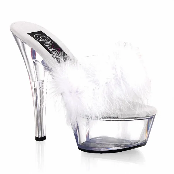 

2021 Maomao 15cm thin heel water platform slippers transparent crystal wedding shoes banquet high heels