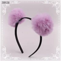 10pcslot 12 colors sweet girls cute rabbit plush big hair ball headband hoop cat ears hairband tiara children hair accessories