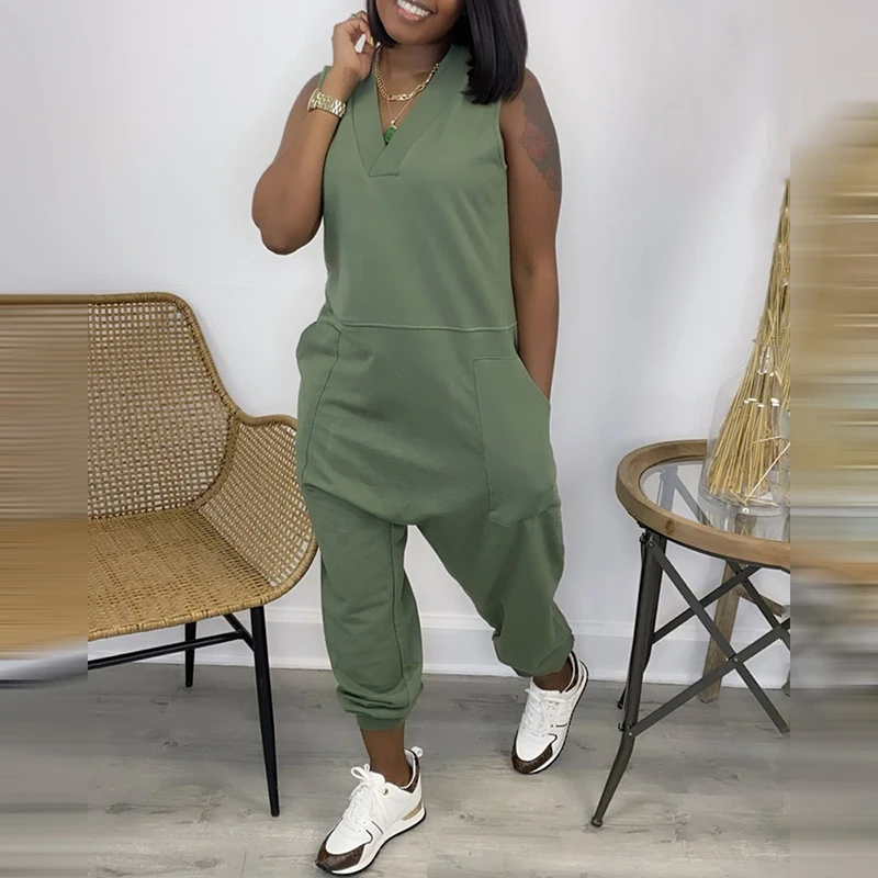 

Women Fashion Elegant Sleeveless Partywear Jumpsuits Overalls Casual V Neck Pocket Design Jumpsuit