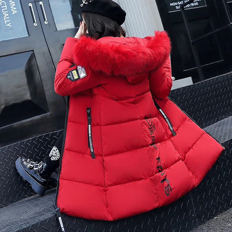 red Voobuyla, зимнее женское пальто с капюшоном, меховой воротник, Толстая теплая длинная куртка для женщин размера плюс 3XL, верхняя одежда, парка, Chaqueta Feminino - Цвет: red