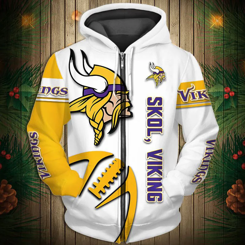 

Minnesota Men's cool football sportswear Yellow white stitching personality graffiti samurai print Vikings 3D Zipper Hoodies