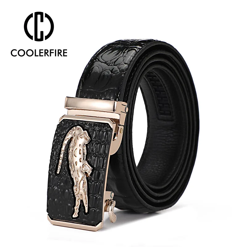 Cinturones de cuero genuino para hombres, correa de negocios de alta calidad con patrón de cocodrilo, hebilla automática, marca de lujo