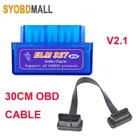 Диагностический сканер кодов неисправностей автомобиля ELM327 BT V2.1 OBD2 CAN-BUS Tester поддерживает Android Torque Flat Thin 16Pin OBD 2 Cable Option