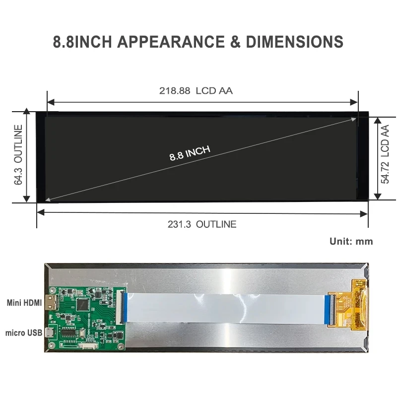 8 дюймовый 480x192 0 IPS-полоса дисплей USB mini HDMI LCD HD второй экран Aida64 монитор для