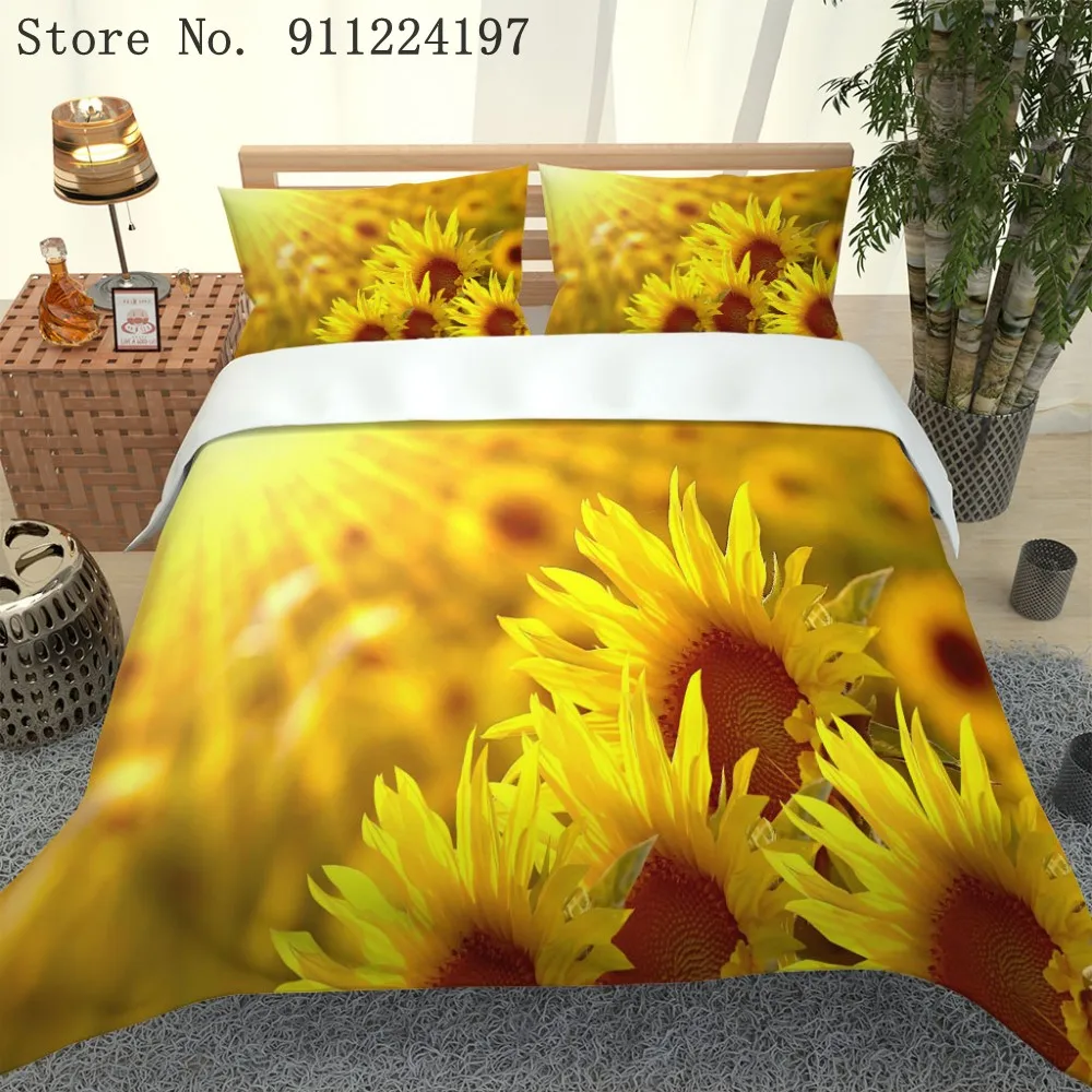 

Floral Duvet Cover 3D Sunflower Bedding Set Kids Comforter Bedding Sets Bedclothes Yellow Color Bed Linen For Kids Bedroom