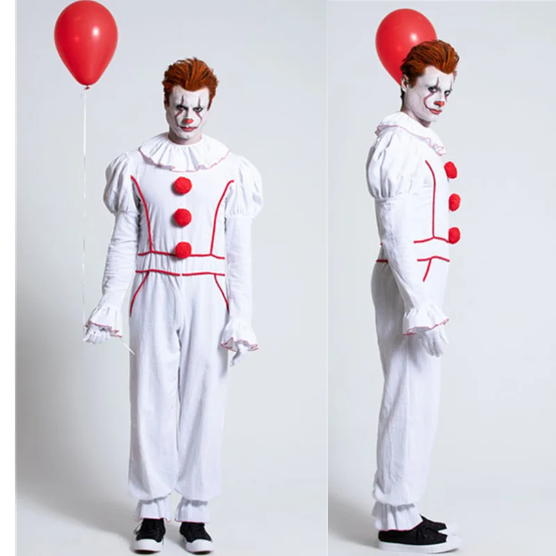 White Horror Clown Joker Pennywise Killer Clown Cosplay Costume Adult Men Costume Fancy Halloween Outfit Suit Clown Costume