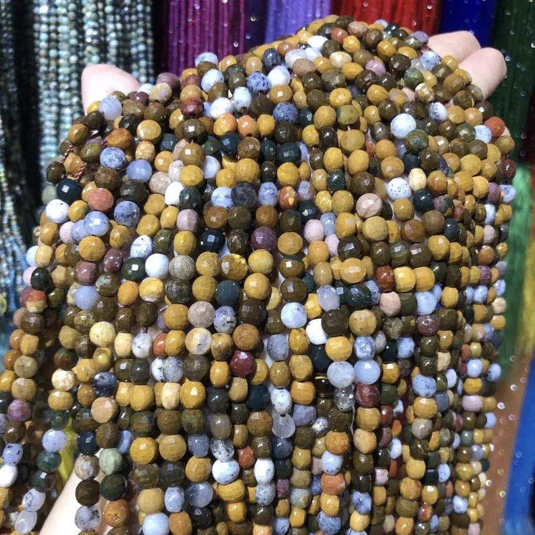 

Ocean Jaspers Oblate Faceted Natural Stone Beads Charm Making for Jewelry DIY Bracelet Necklace Accessories Size 6mm length 38cm