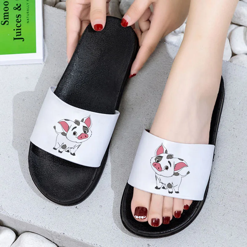 

2021 Summer New Kawaii Slippers Cute little pig and pug Fashion Open Toe Flip Flops for Women Beach Slides Home Sandals Female