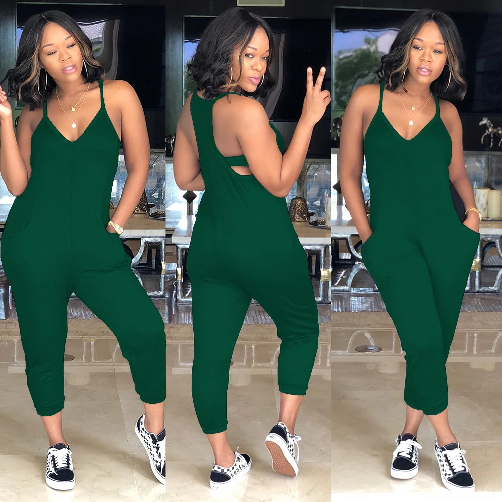 

Summer Women's Casual Jumpsuits Fashion Sexy Backless V-neck Sling Sleeveless Jumpsuit