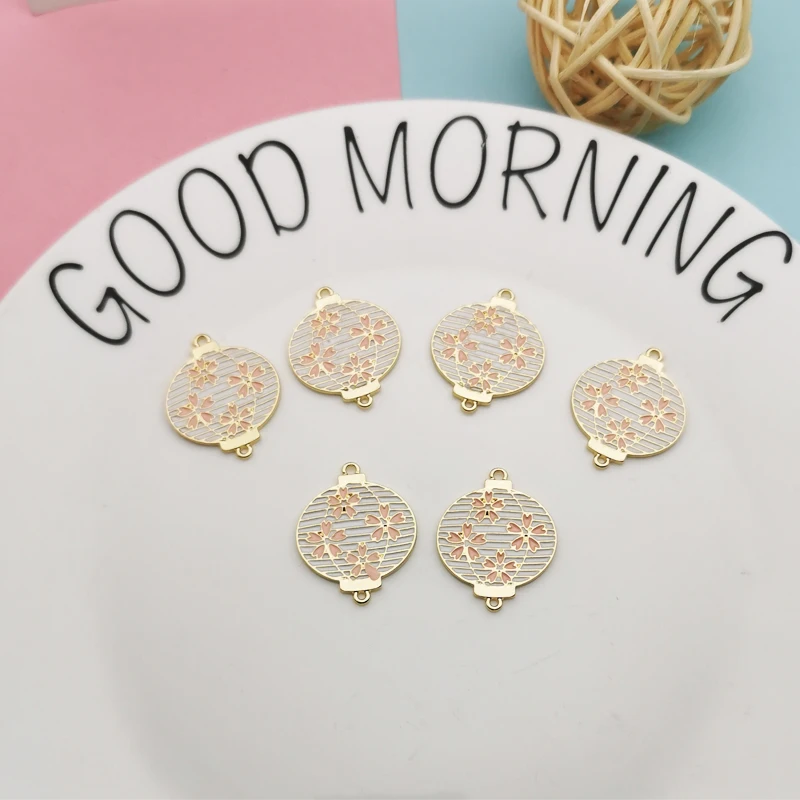 10 шт. китайский Стиль эмаль цветок фонарь шармы-соединители Металлические