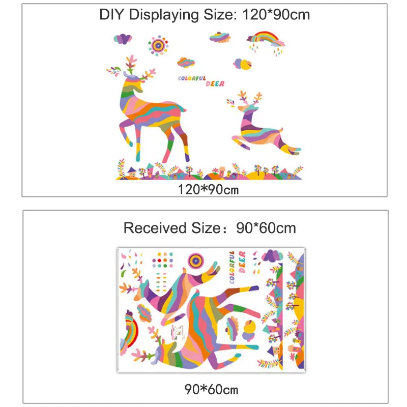 Красочные радужные Мультяшные наклейки на стену с прыжками и оленем лес для