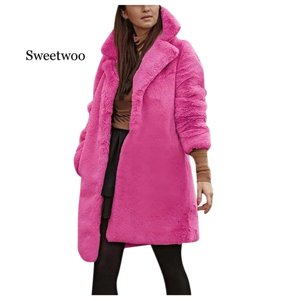 Модное зимнее длинное пальто Женское из искусственного меха плюшевого мишки