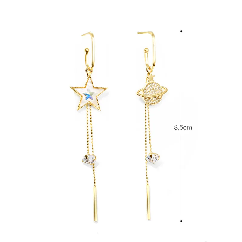 

Simple Cute Pentagram Earth Long Tassel Drop Earrings For Women Crystal Asymmetry Earring Korean Fashion Jewelry Statement 2020