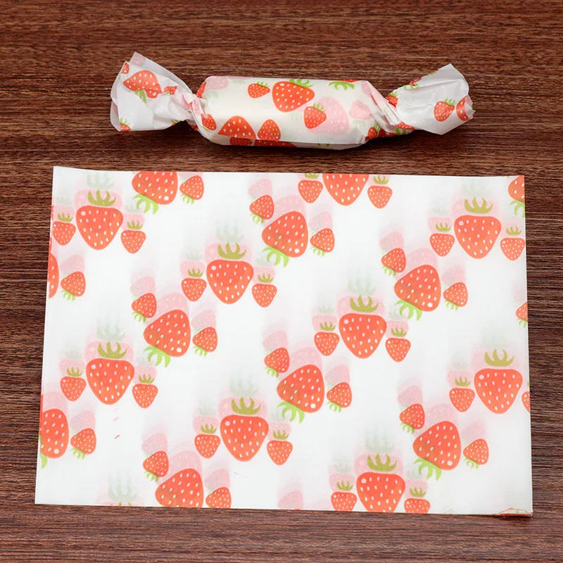 

500pcs/lot Ripe Strawberries Pattern Birthday Party Nougat Wrapping Paper Baptism Sugar Packaging Candy Gift Twisting Wax Paper