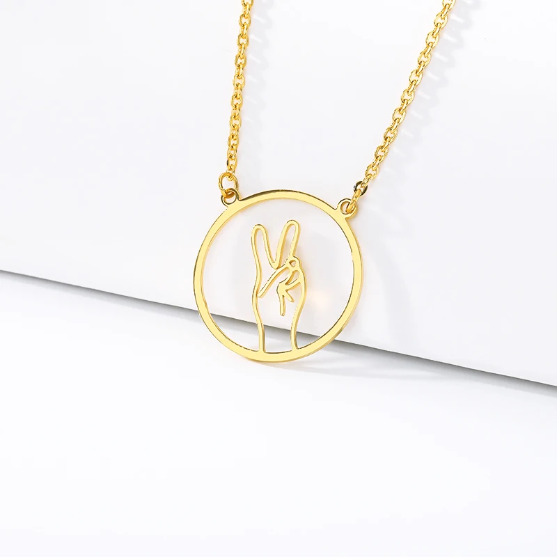 

2019 New Necklace Sign Language Necklace Interesting Round Pattern Necklace Stainless Steel Gold Jewelry Glamour Woman Necklace
