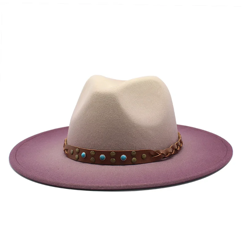 2020 Мужская Женская и шерстяная двухцветная градиентная Шляпа Fedora с широкими