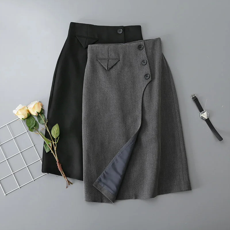 

Lauri Laki Irrgular Elegant Long Skirts Women Plus Size High Waist A-line Skirt Mujer Solid Office Wear Autumn Winter Skirts 202