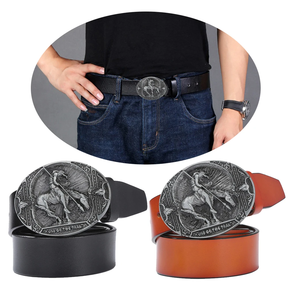 

Men Rodeo Texas Western Cowboy Knight Leather Belt Jeans Belt Accessories