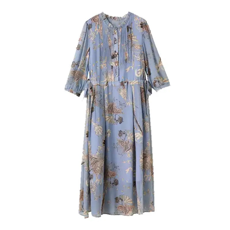 

Heavy Natural Mulberry Silk Elegant Dress 2021 Summer New High-end Printing Real Silk Dress