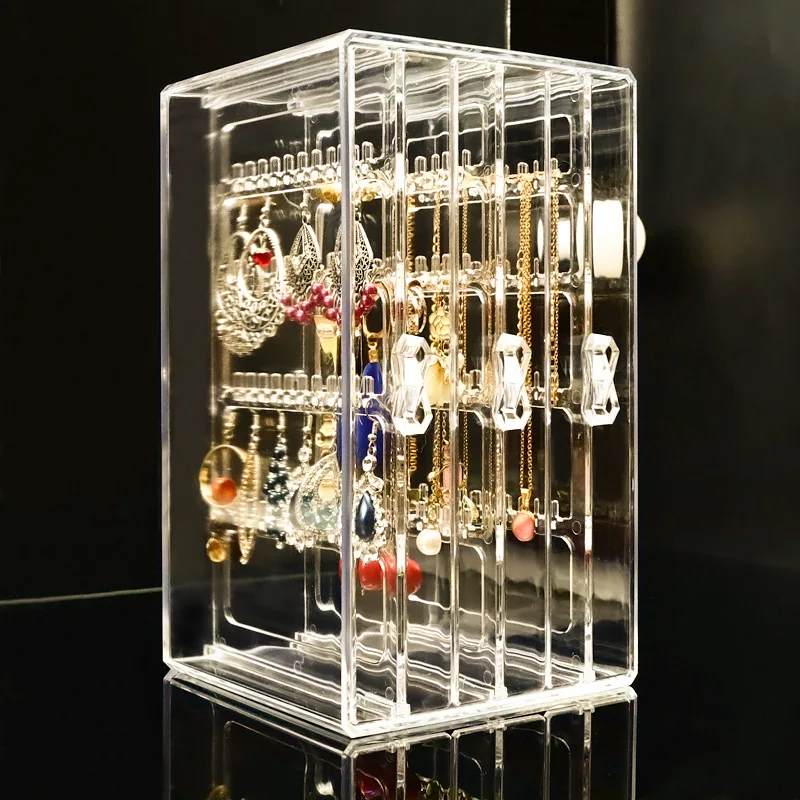 

Dustproof Earrings Shelf Transparent Acrylic Hanger Jewelry Rack Ear Clip Necklace Plastic Three Trapezoidal Storage Box