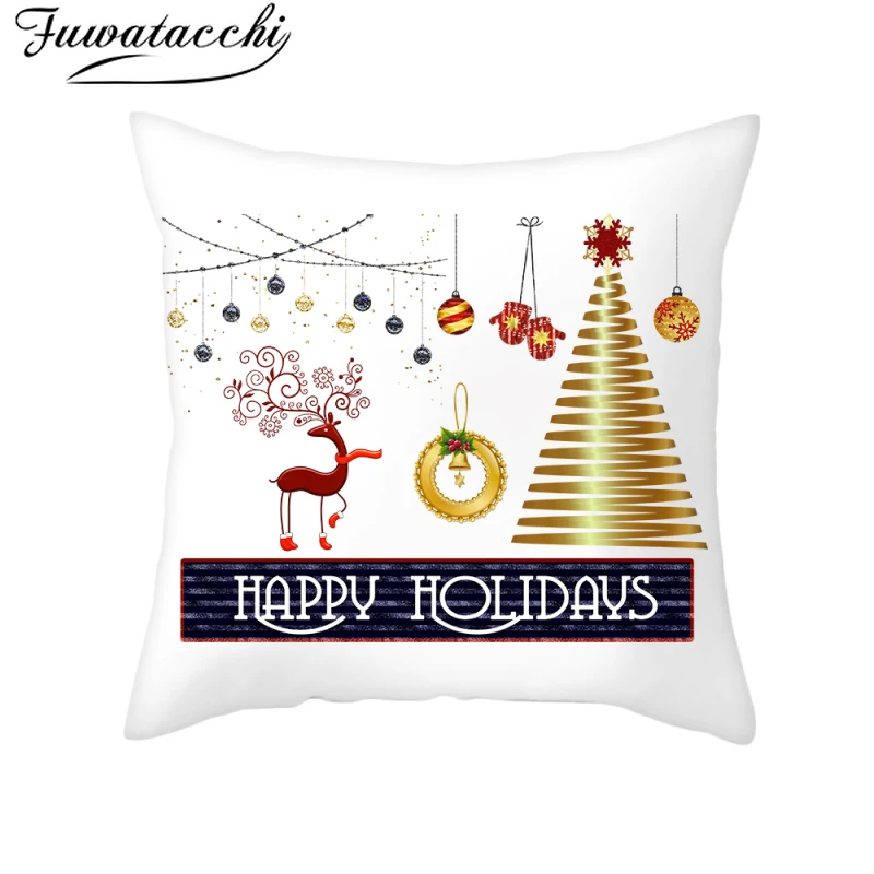 

Fuwatacchi Merry Christmas Cushion Cover New Year Xmas Decor Polyester Pillowcase Cojines Decorativos Para Sofa Home Decoration