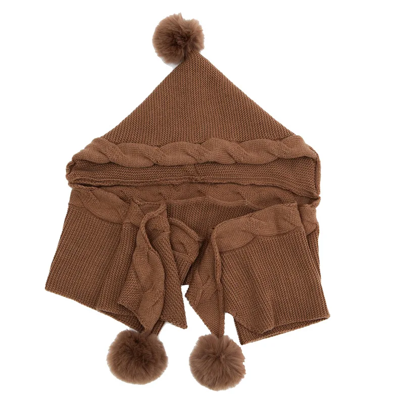 

Knitted Hood Wool Ball Warm Scarf. Pure Color Plush Adult Hat Scarf. Warm Shawl. HAT + Scarf .Scarf Women Winter