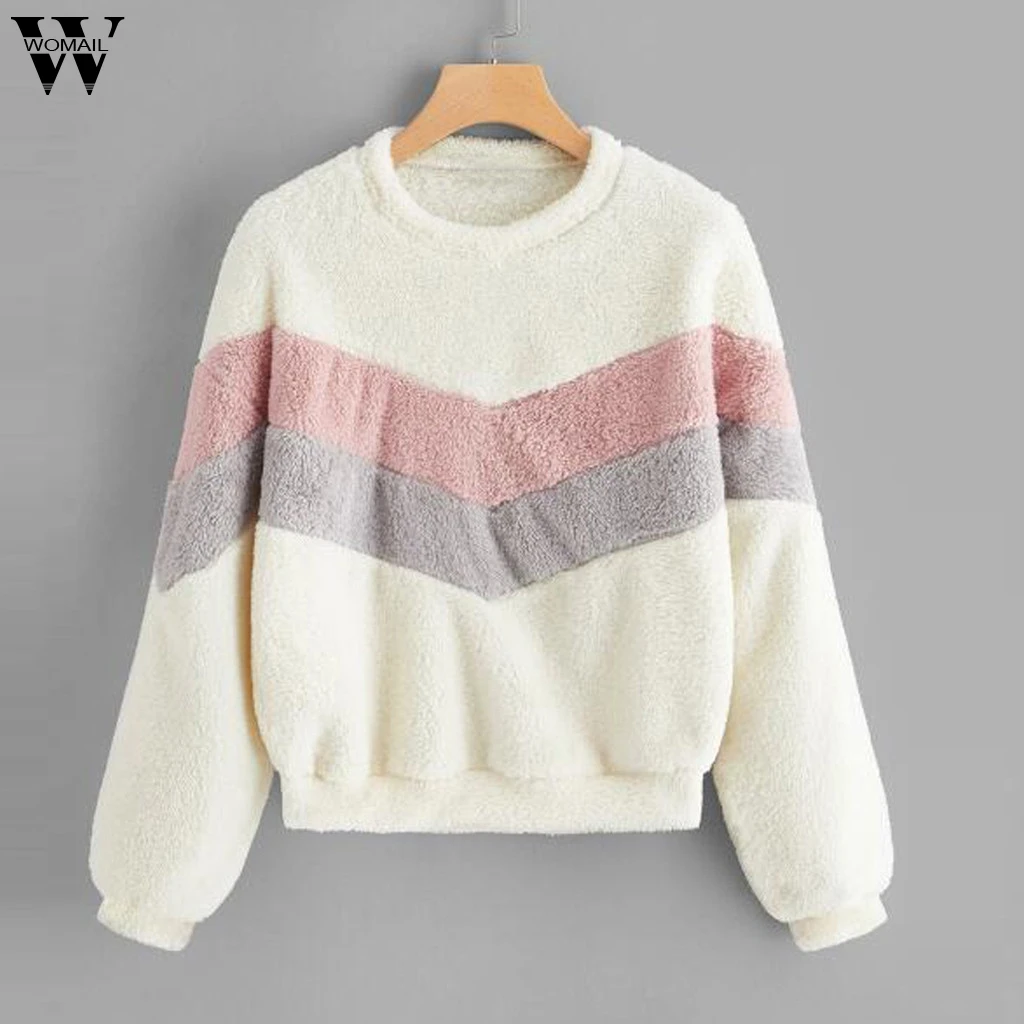 Женская пушистая Толстовка с длинным рукавом повседневный пуловер в стиле