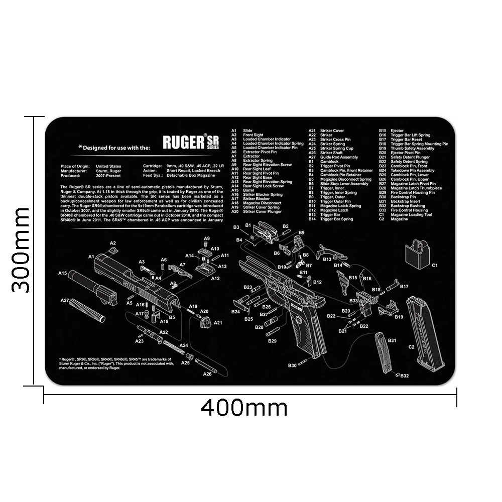 RUGER SR CZ 75 Gen4 Glock пистолет очистки резиновый коврик с частей схема и инструкции оружейные скамейки коврик для мыши Walther PPQ HK P2000 - Цвет: RUGER SR