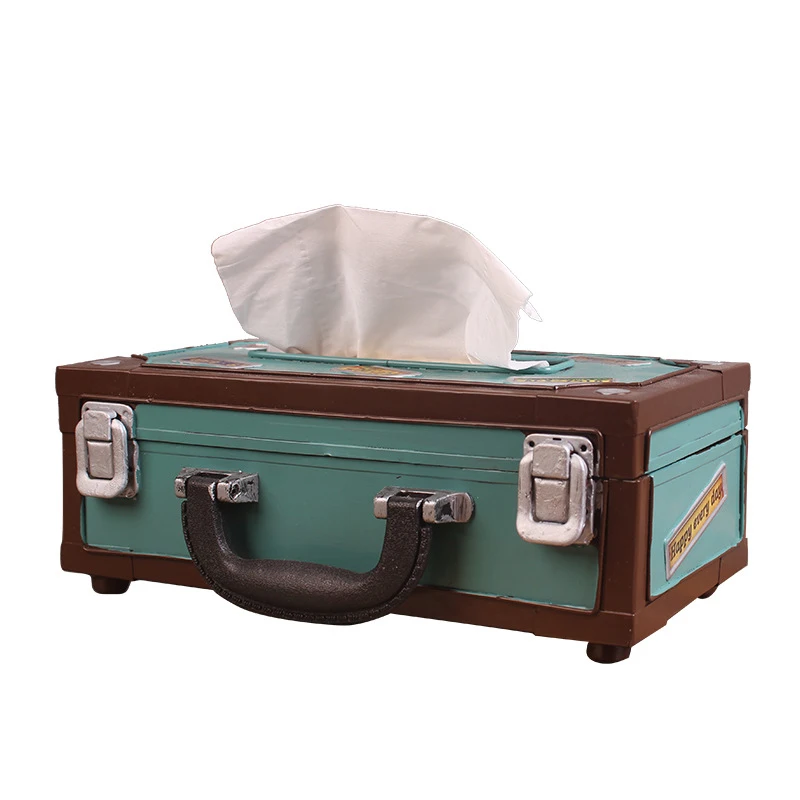 

European Vintage Trunk Model Figurines Tissue Box For Home Decoration Figurines Metal Sundries Storage Holder Ornaments