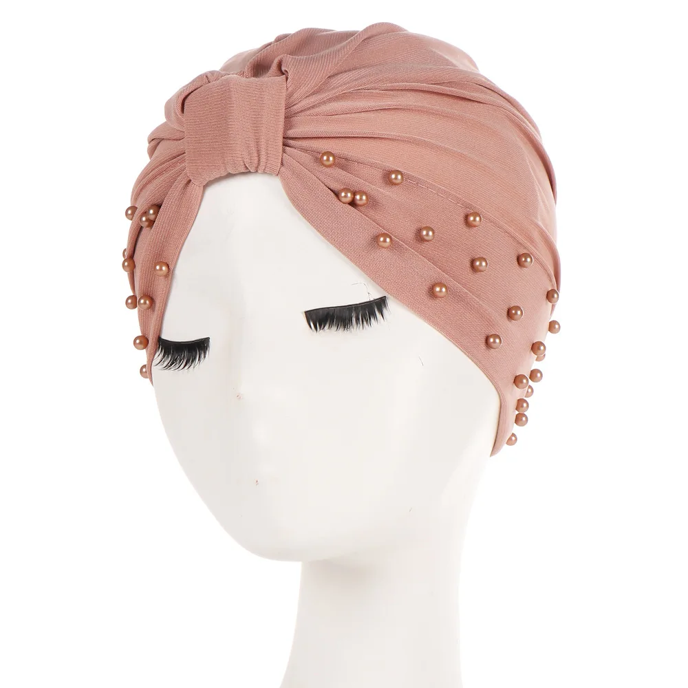 Мусульманский Хиджаб 2019 тюрбан шарф однотонный с бисером индийский оборками