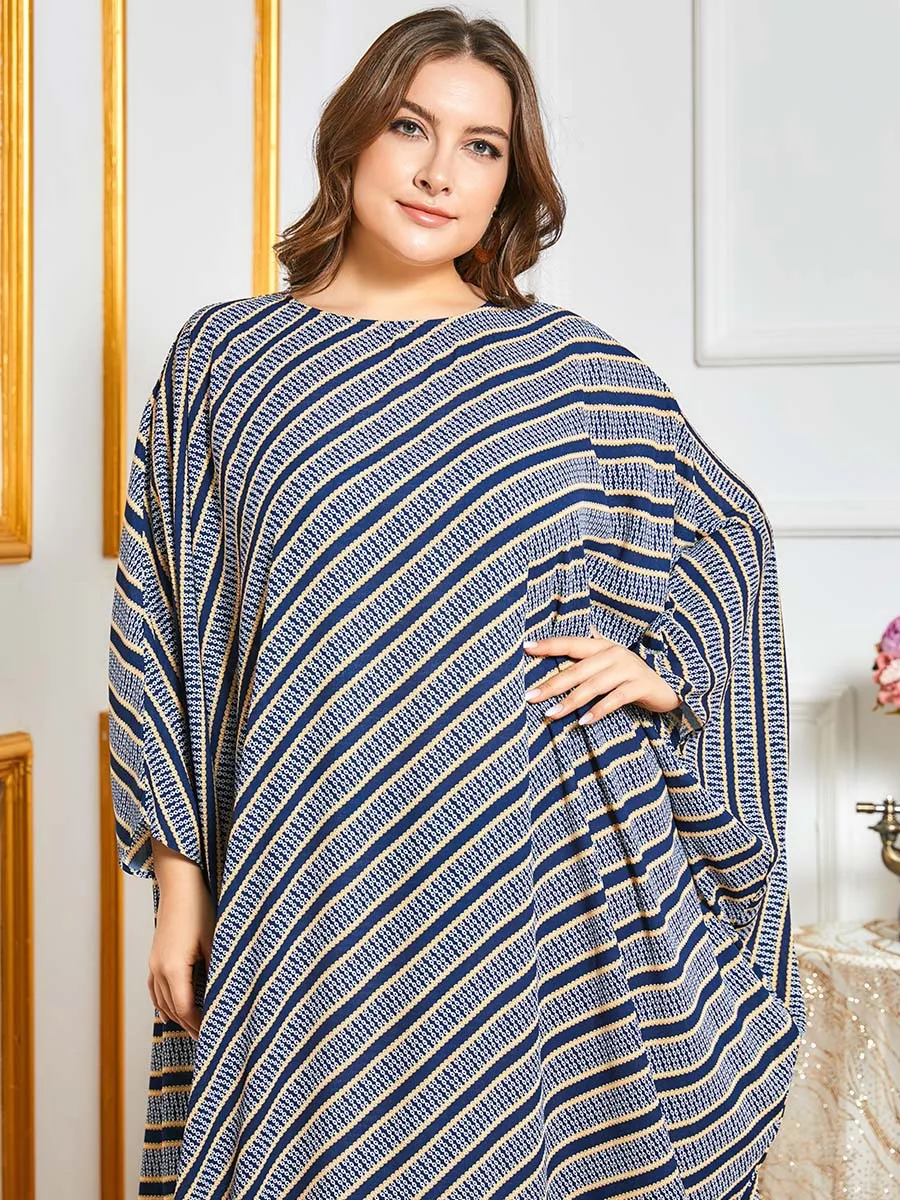 

Turkey Abaya Dubai Lose Dresses Abayas for Women Stripe Batwing Muslim Fashion Dress Caftan Islam Clothing Robe Vetement Femme