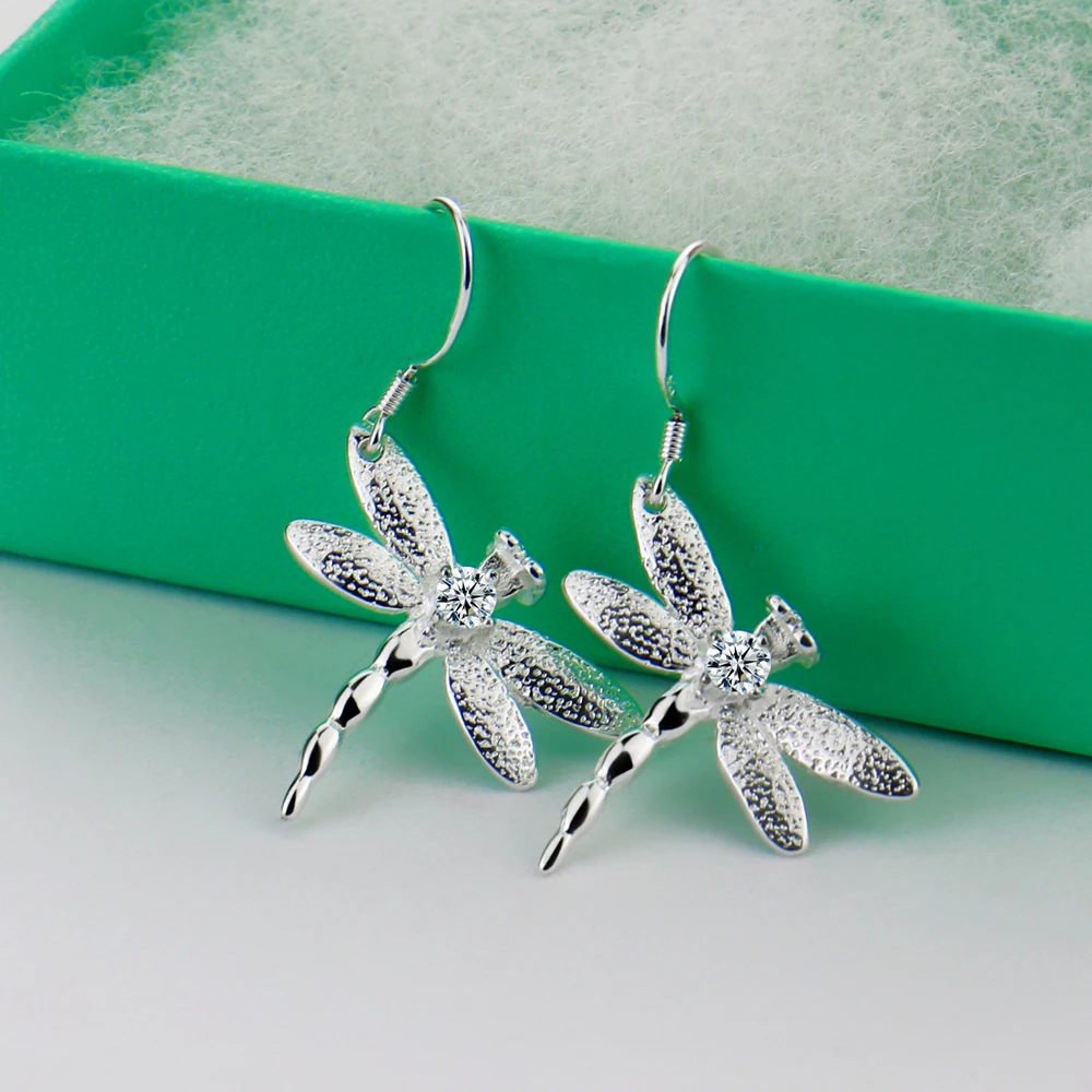Женские серьги подвески в виде стрекозы серебро 925 пробы|Серьги-подвески| |