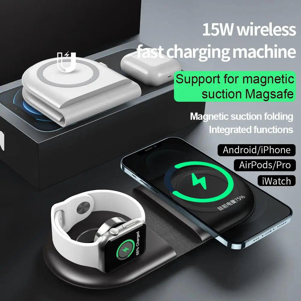 Беспроводное магнитное зарядное устройство 2 в 1 Qi 15 Вт для Iphone 12 11 Airpods Apple Watch