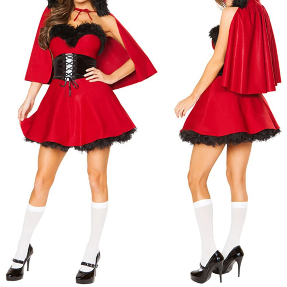 Рождественское платье для взрослых женщин Сексуальная Милая Красная Шапочка