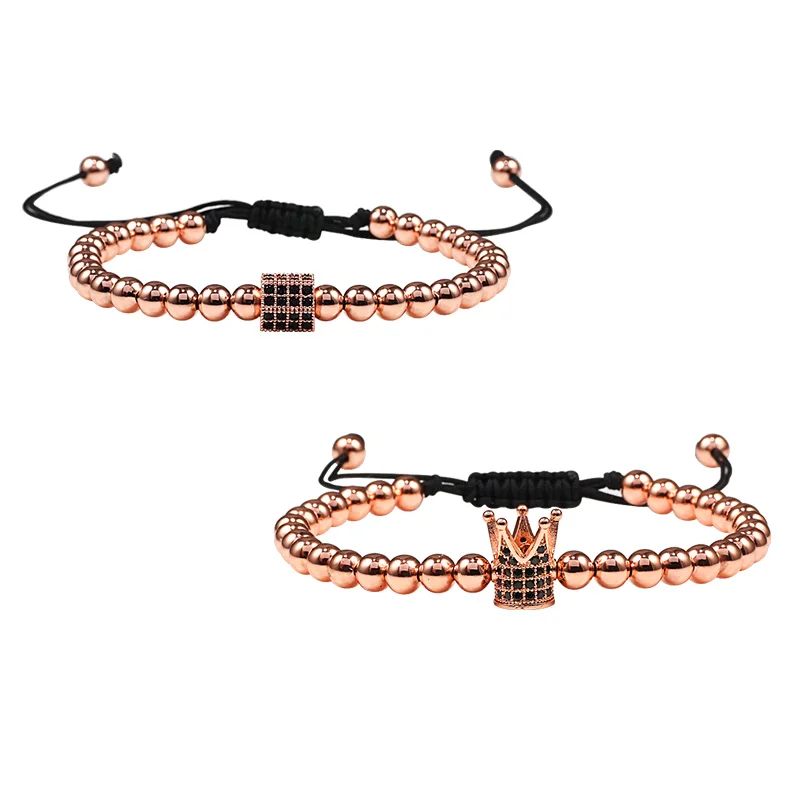 Браслеты Homme из розового золота с бусинами кубический шлем Череп корона